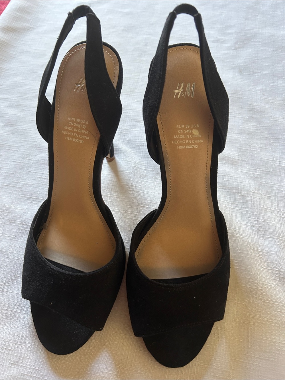 H&M Black Suede Slingback Open-Toe Heels